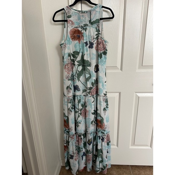 Maeve Floral Butterfly Tiered Maxi Dress Size 8 White Blue Pink Boho - Picture 4 of 7